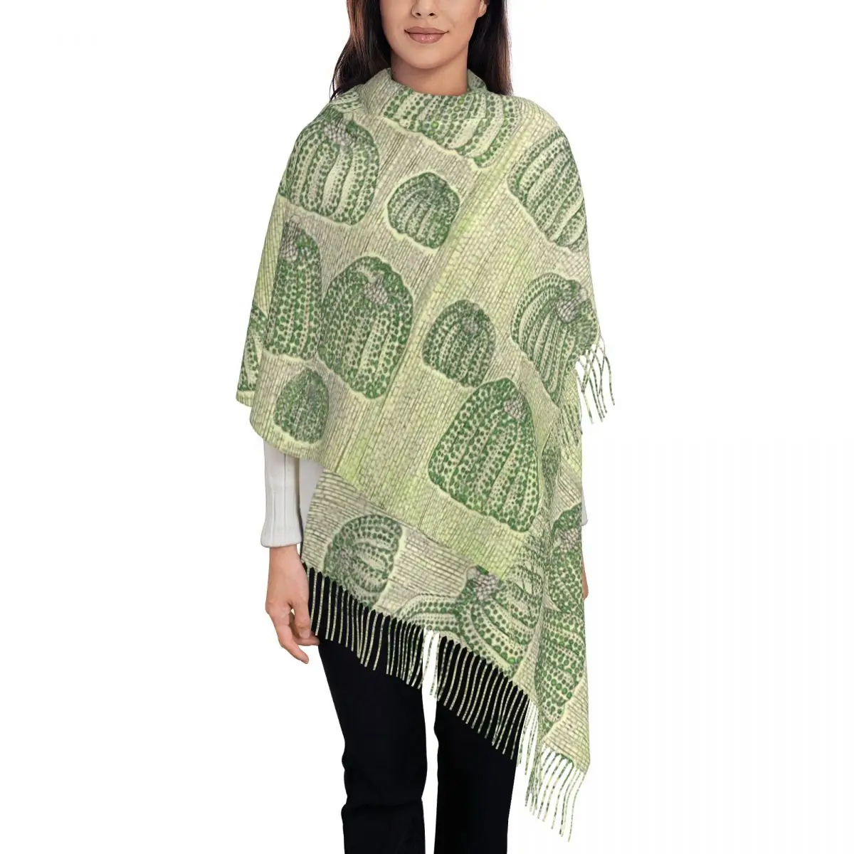 Custom Stylish Polka Dot Pumpkin Army Green Tassel Scarf Women Winter Fall Warm Shawl Wrap Lady Yayoi Abstract Art Scarves