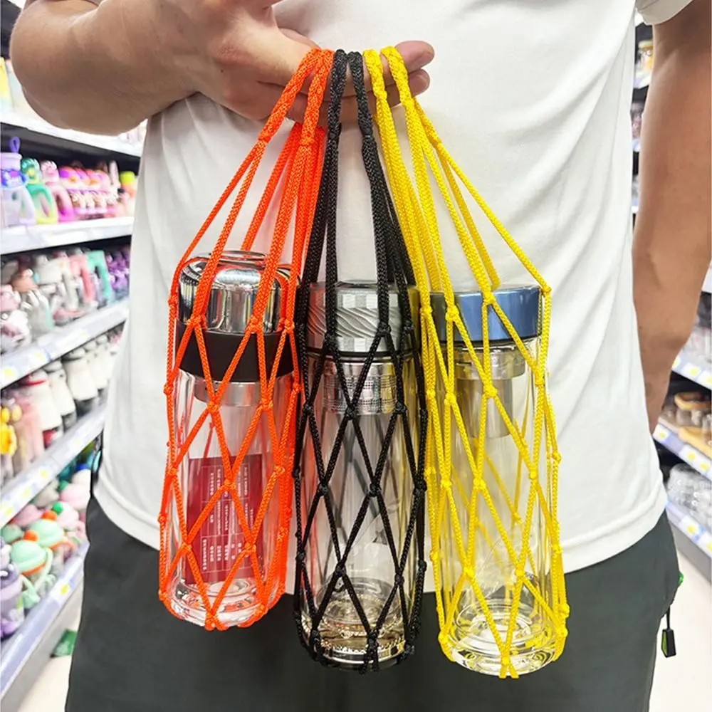 Portable Hand Woven Water Cup Mesh Bag Manual Weave Water Bottle Cover Mesh Design Nylon Material Mesh Bag Water Cup Cover