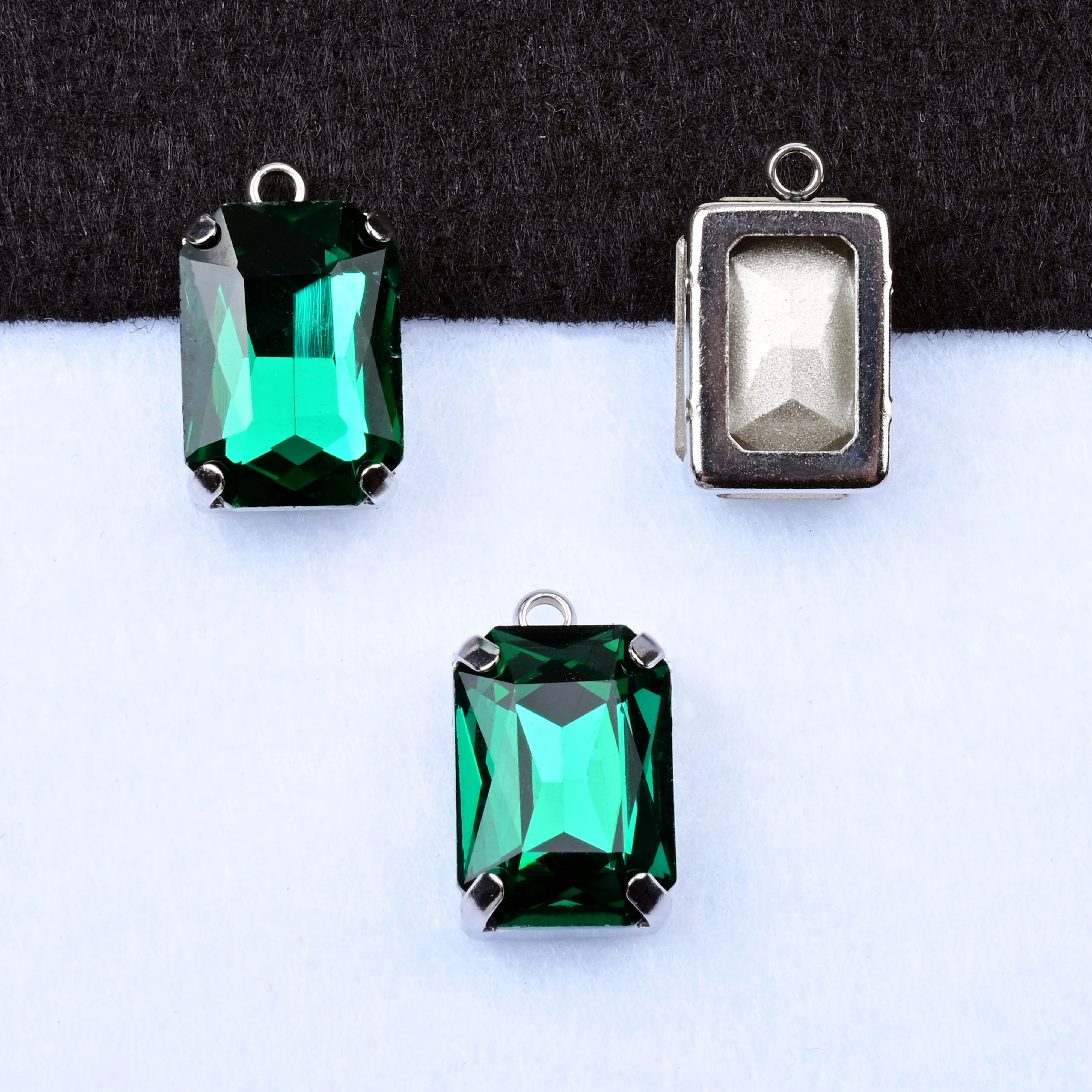 10x14mm Rectangle Crystal Drop Charms Silver Metal Claw Setting Multi‑color Glass Rhinestone Pendants DIY Handmaking Craft Ornam
