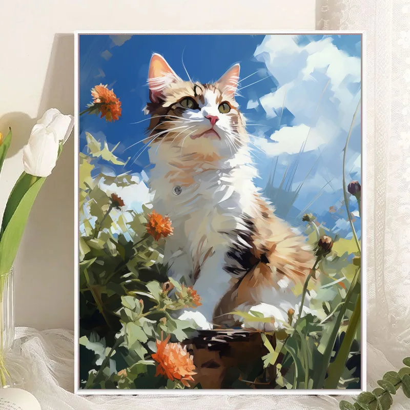 DIY Paint By Numbers The Tabby Cat Digital Oil Paint for Adults and Kids Cute Animal Art Home Decor