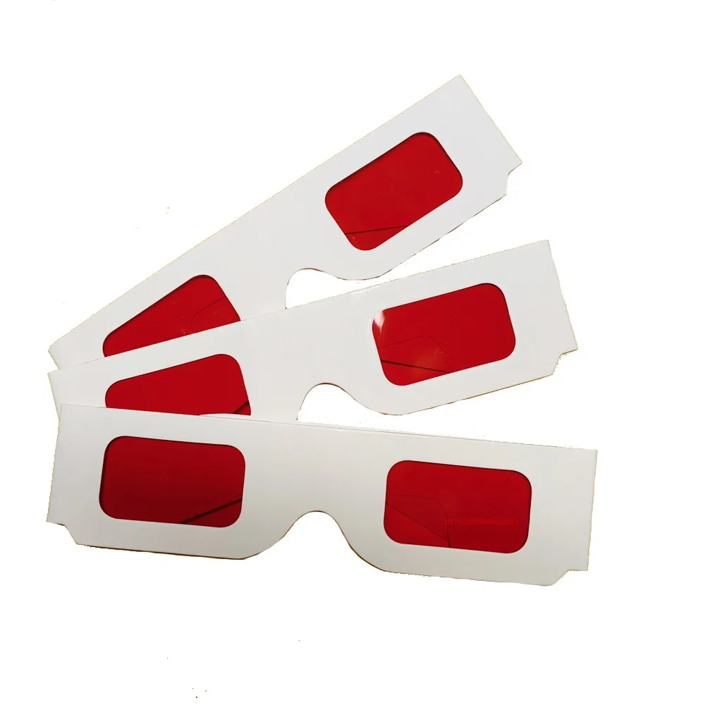 100pcs/lot Re-useable White Paper 3D Glasses Paper Frame Red/Red Lens 3d Decoder Glasses For Promotion