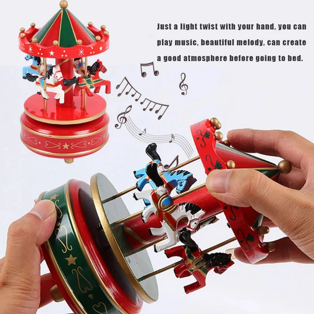 Christmas Musical Carousel Carousel Octave Box Collectable Figurine 6.3inch Music Snow Globe Home Decoration for Children Kids