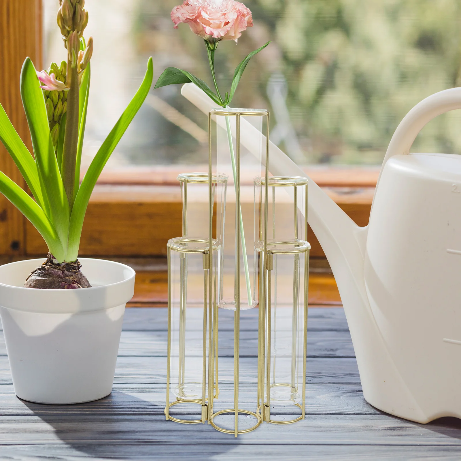 

5-Piece Hydroponic Flower Vase Rotatable Metal Frame with Glass Test Tubes for Desk Home Office Decor Flexible Floral