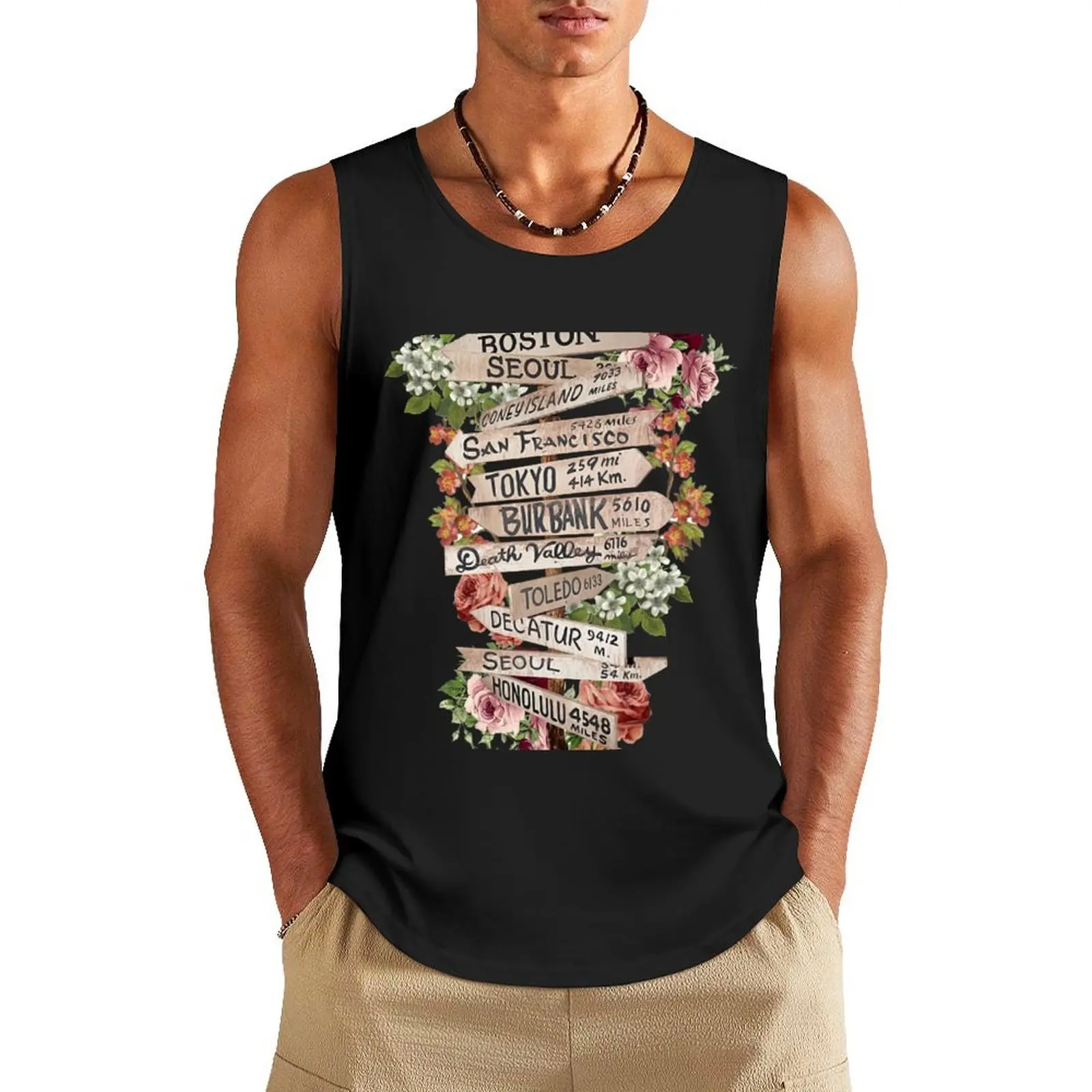 

M*A*S*H Signpost with Flowers Tank Top cool things T-shirt Men's gym Men's sports t-shirt sleeveless man shirts
