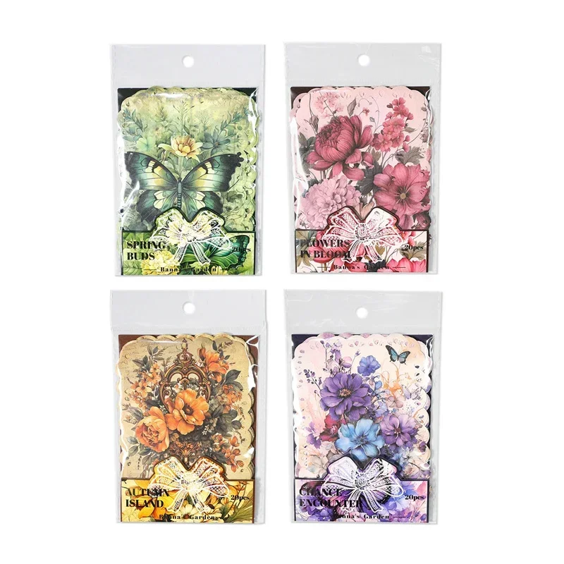 20Pieces Forest Material Paper Flowers Butterflies Vintage Plants Garden Notebooks Handwriting Handbooks Scrapbook 177*115MM