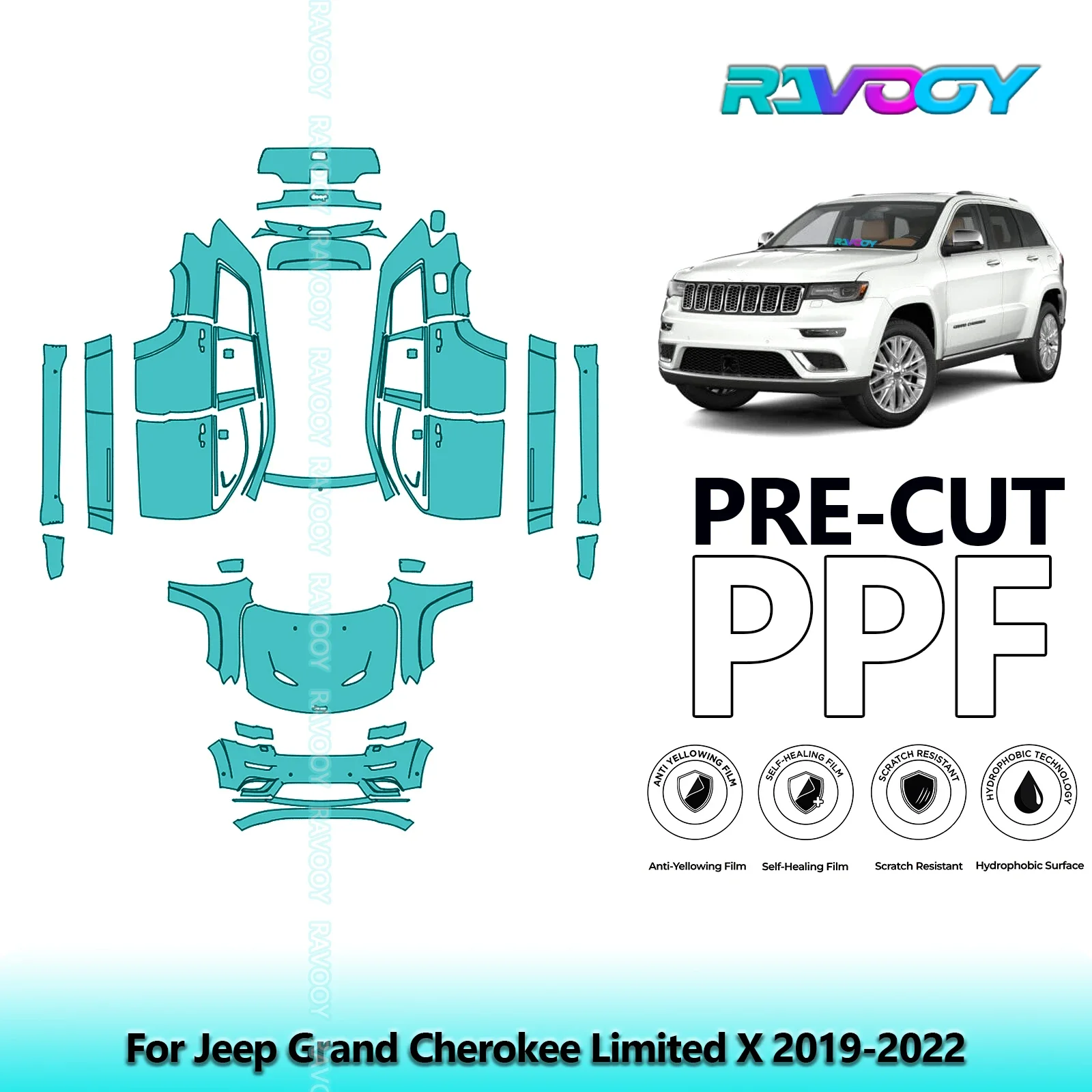 

8.5Mil Precut PPF Paint Protection Film Full Vehicle For Jeep Grand Cherokee Limited X 2019-2022