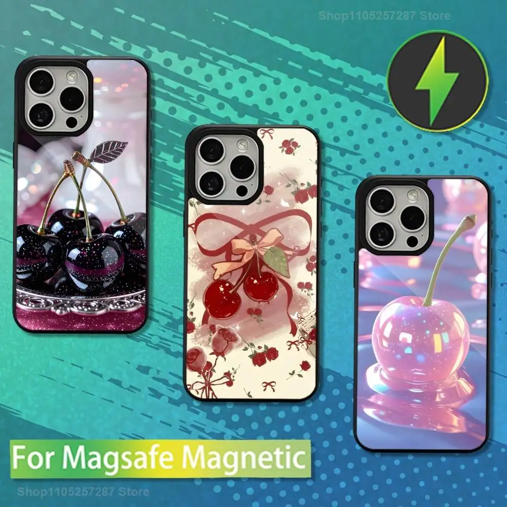 

Fruit Art Cherries For iPhone 15,Mini,13,Max,11,16,17,14,Plus,12,Pro,For Magsafe,Magnetic Wireless Charging Case
