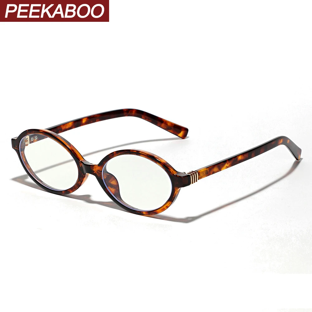 Peekaboo-Lunettes ovales anti lumière bleue pour hommes et femmes, verres transparents, monture vintage, ronde rétro noire, décoration léopard,