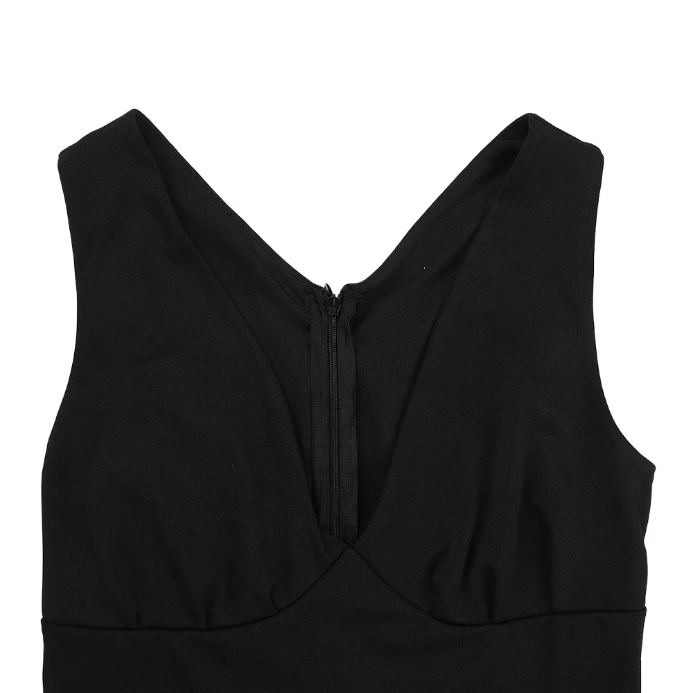 Vestido corto sexy negro para mujer, cuello en V, sin mangas, con volantes, cintura alta, vestidos de fiesta ajustados