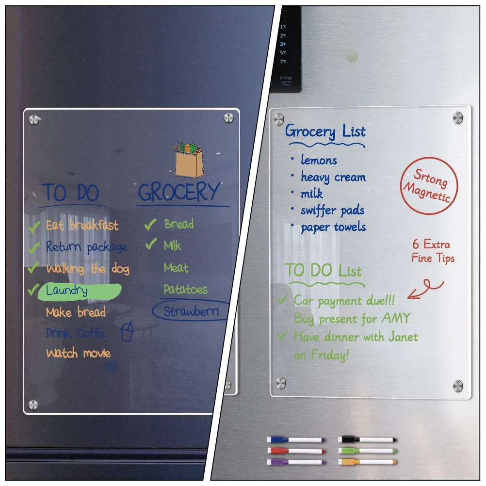 1 Satz trocken abwischbare Tafeln für Kühlschrank, magnetische Nachrichtentafel, Acryl, trocken abwischbare Tafel, Zeitplan, Whiteboard, Kühlschrank-Magnettafel