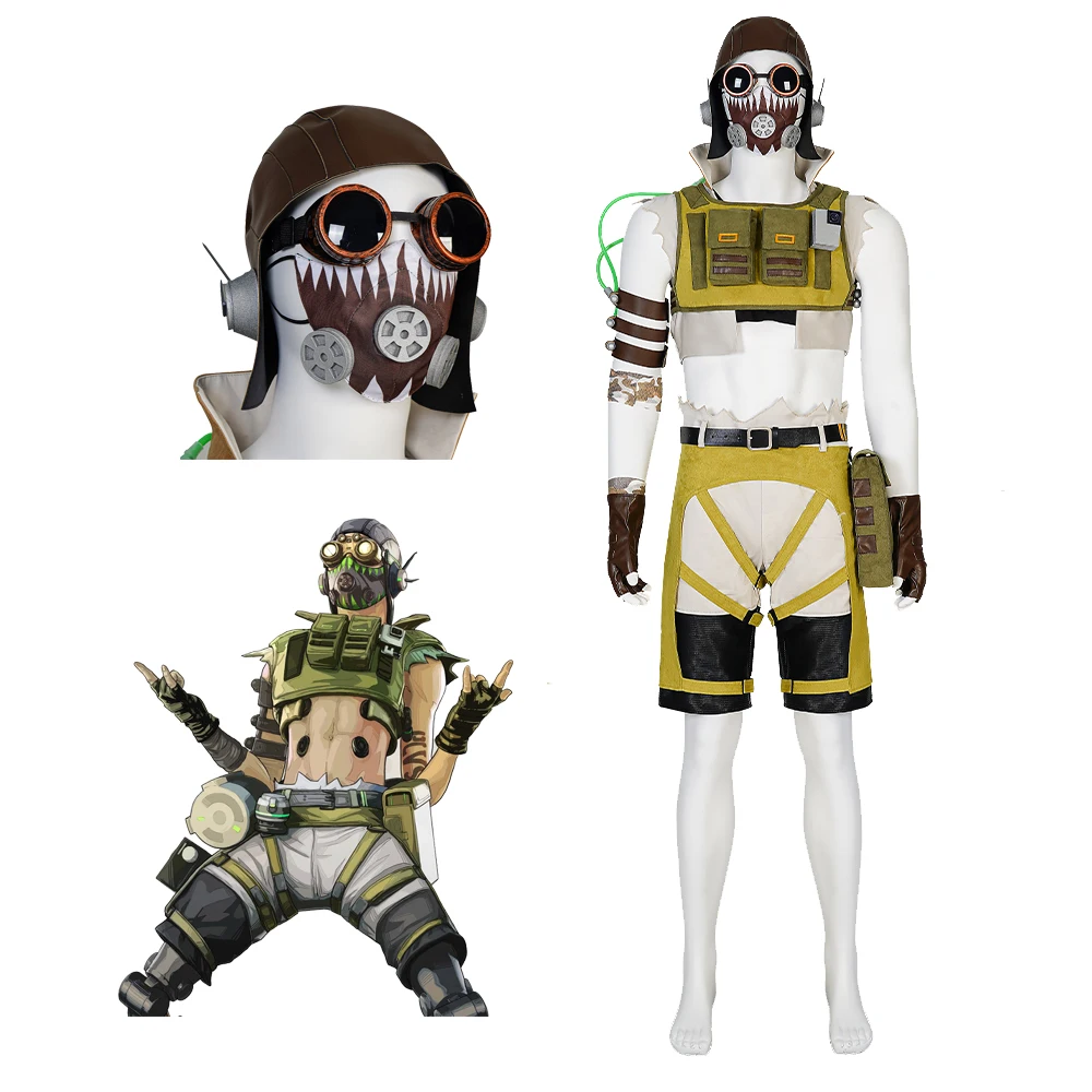 

Game Apex Legends Cosplay Octavio Silva Costumes Green Suit Initial Version Wirh Mask Glasses Halloween Carnival Party Outfits