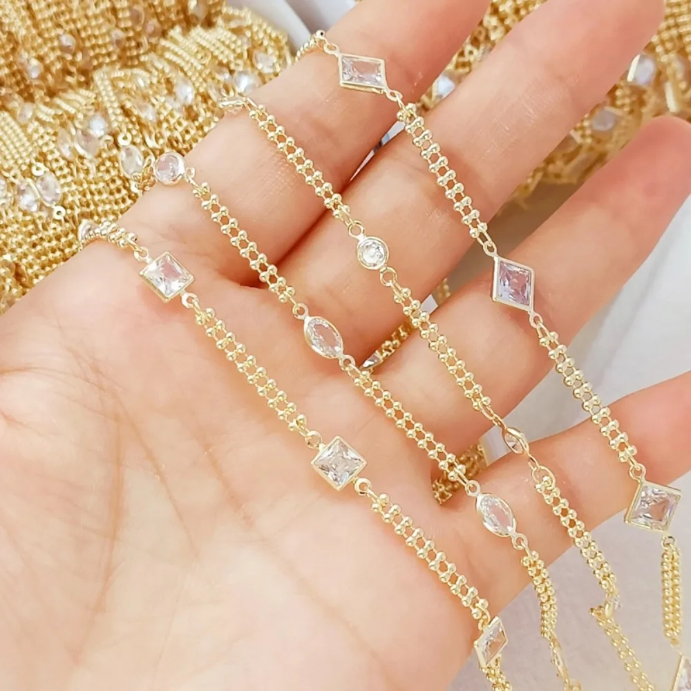 14K Gold-plated Crystal 1.5mm Round Bead Double-row Bead Chain Loose Chain Handcrafted Diy Bracelet Braided Rope Chain Matching