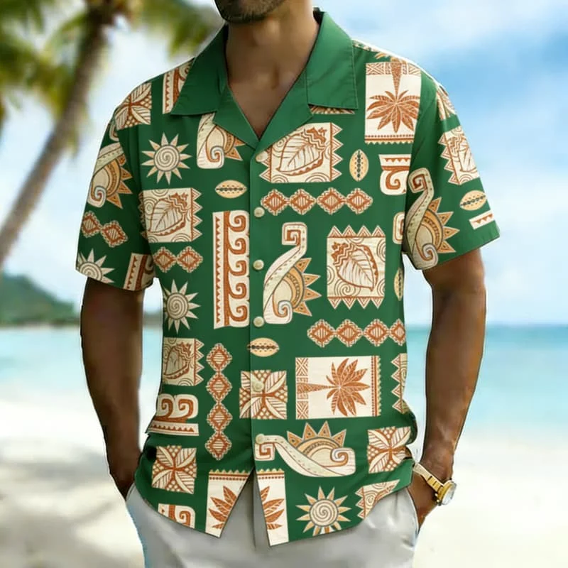 

Men's Premium Bohemian Tribal Print Shirt, Luxury Casual Design for Summer Vacation, High-End Beachwear & Daily Style