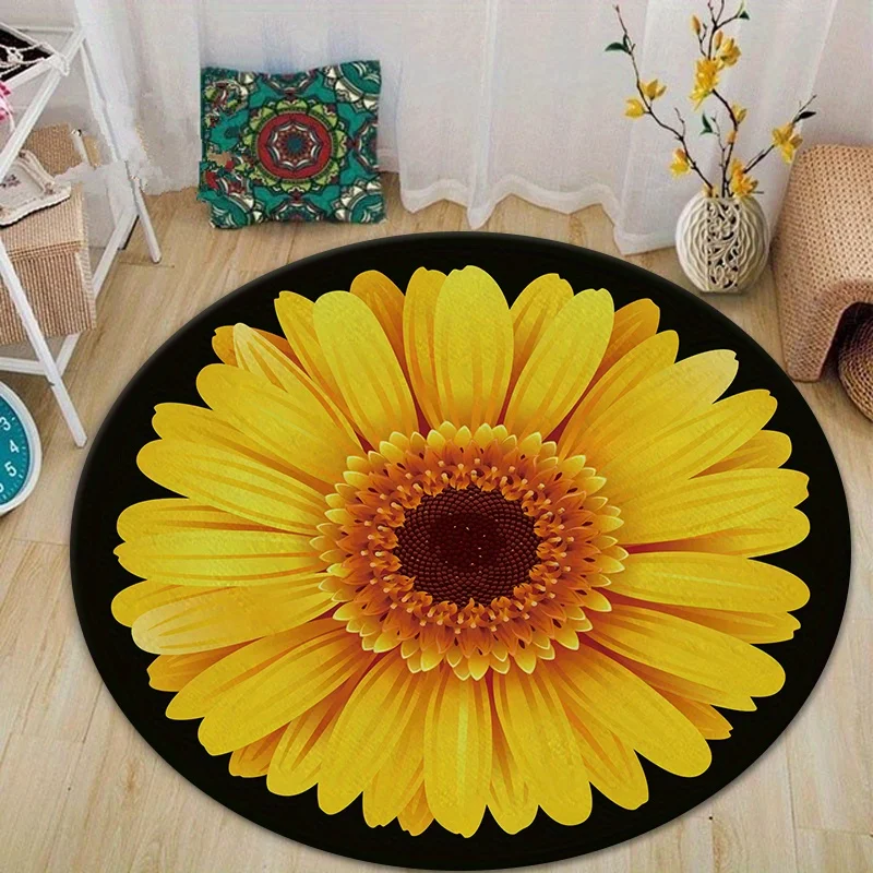 

Sunflower Print Circular Carpet Carpet Flower Art Rug for Bedroom Living Room Soft Fluffy Bathroom Rug Nonslip Mat Home Decor