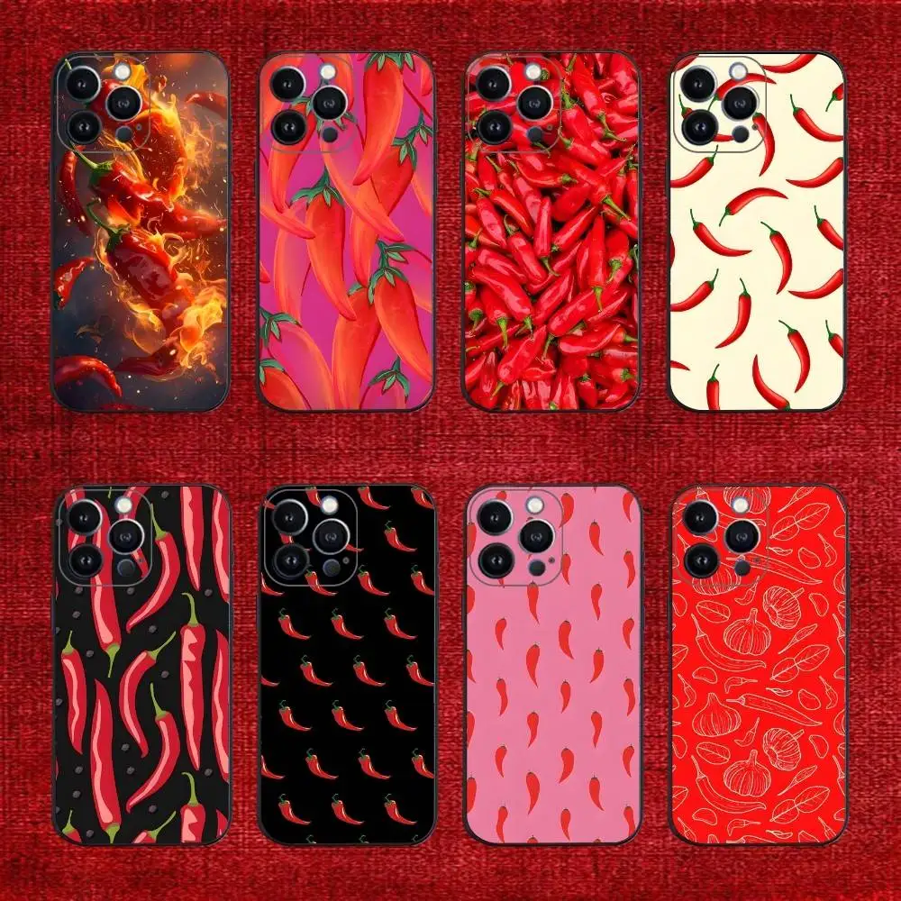 

Chili Red Phone Case For iPhone 16e,16,15,14,13,12,11,Pro,X,XS,Max,XR,Plus,Mini Soft Black Cover