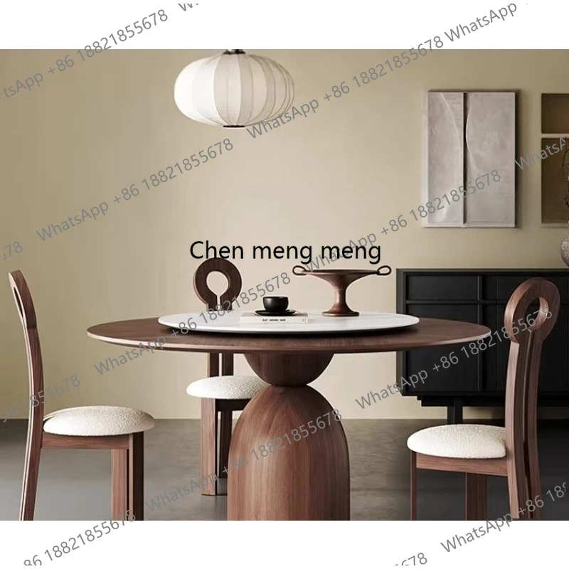 

Retro solid wood, walnut round dining table and chair combination household small apartment minimalist round dining table