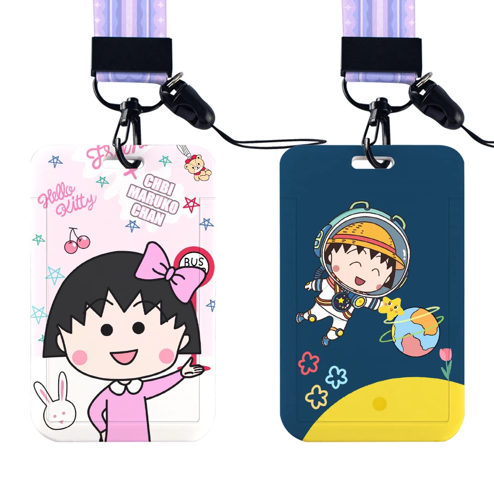 

Cute Japanese Cherry Patterns Women Lanyards ID Badge Holder Strap Work Card Bus Access Card Holder Keychains Accessories