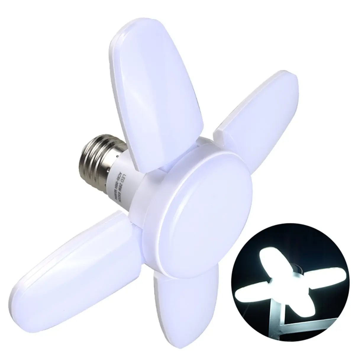 

HGHO 56 Lights E27 Fan Blade Foldable LED Light Bulb 28W AC 175-265V 6500K White Ceiling Lights for Garage Warehouse