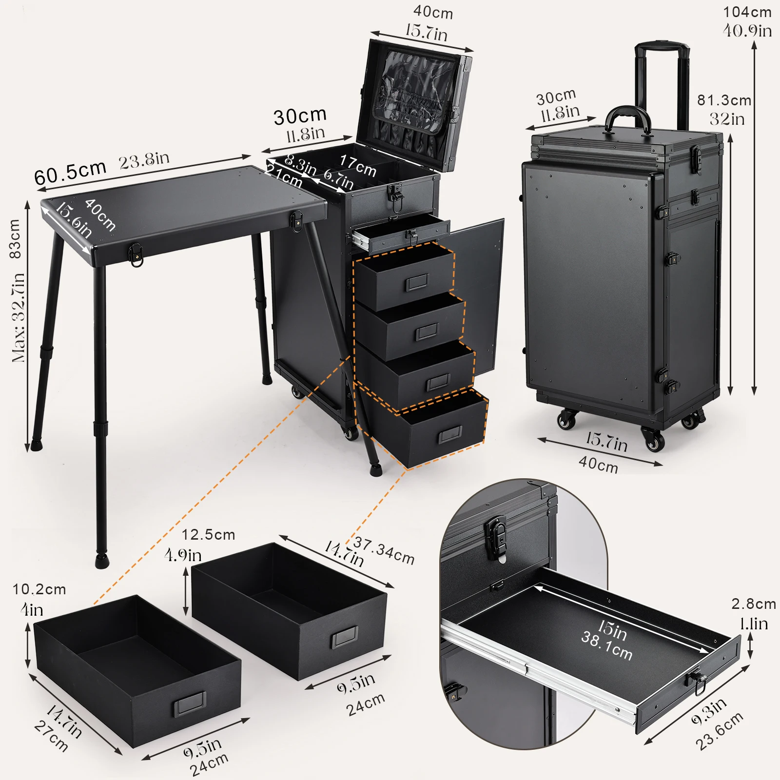 Imagen 9: Maleta de Maquillaje con Ruedas y 5 Cajones de Gran Capacidad, Maleta Profesional de Maquillaje, Mesa Portátil para Uñas, Escritorio para Técnicos de Uñas, Maleta de Cosmetología con Ruedas, Mesa Plegable para Uñas con Llaves, Mesa Móvil para Técnicos de Uñas y Tatuajes, Estación de Trabajo