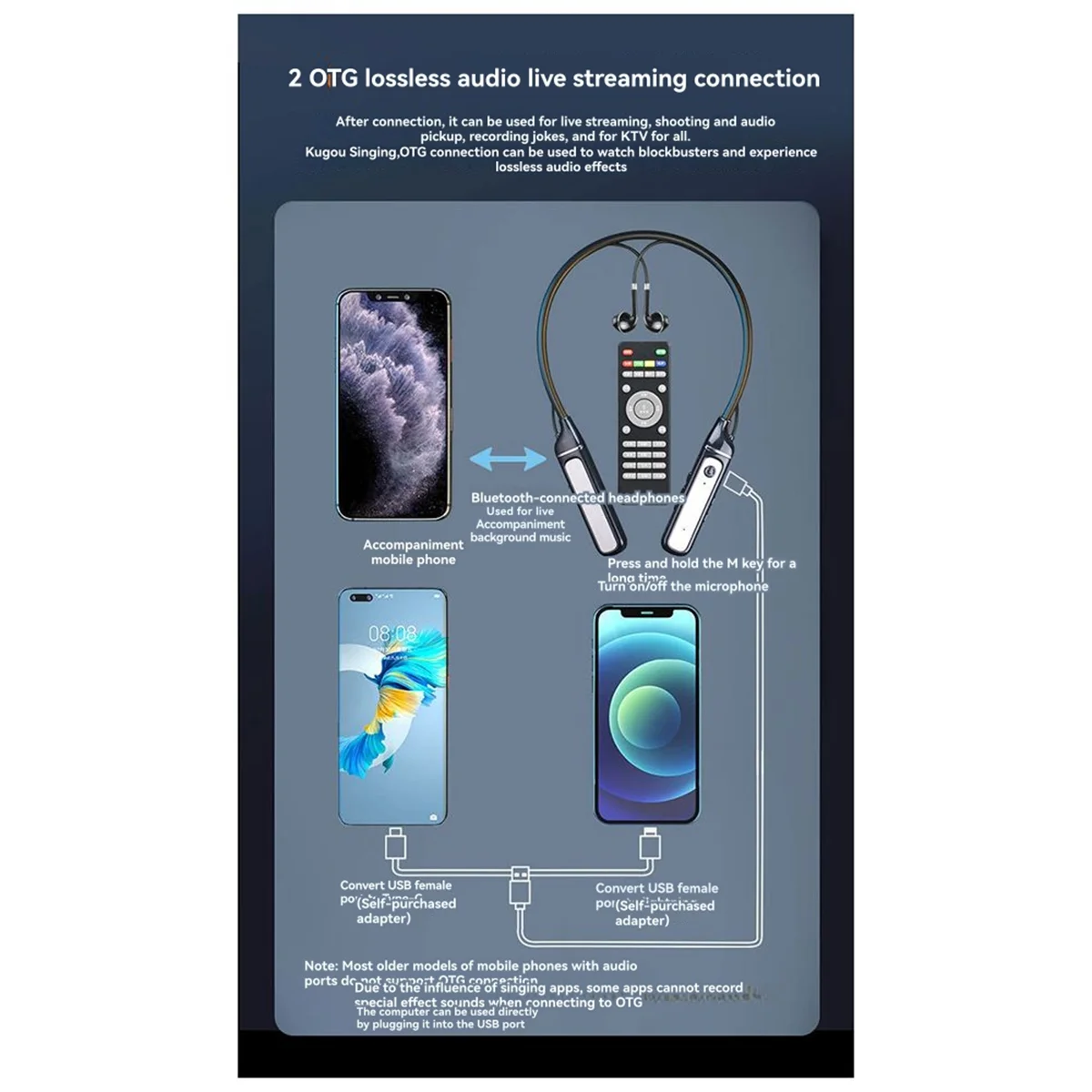 

M85K Live Karaoke 5.3 Bluetooth Headset Built-in Sound Card Wireless Receiver Universal Bluetooth Live Headset