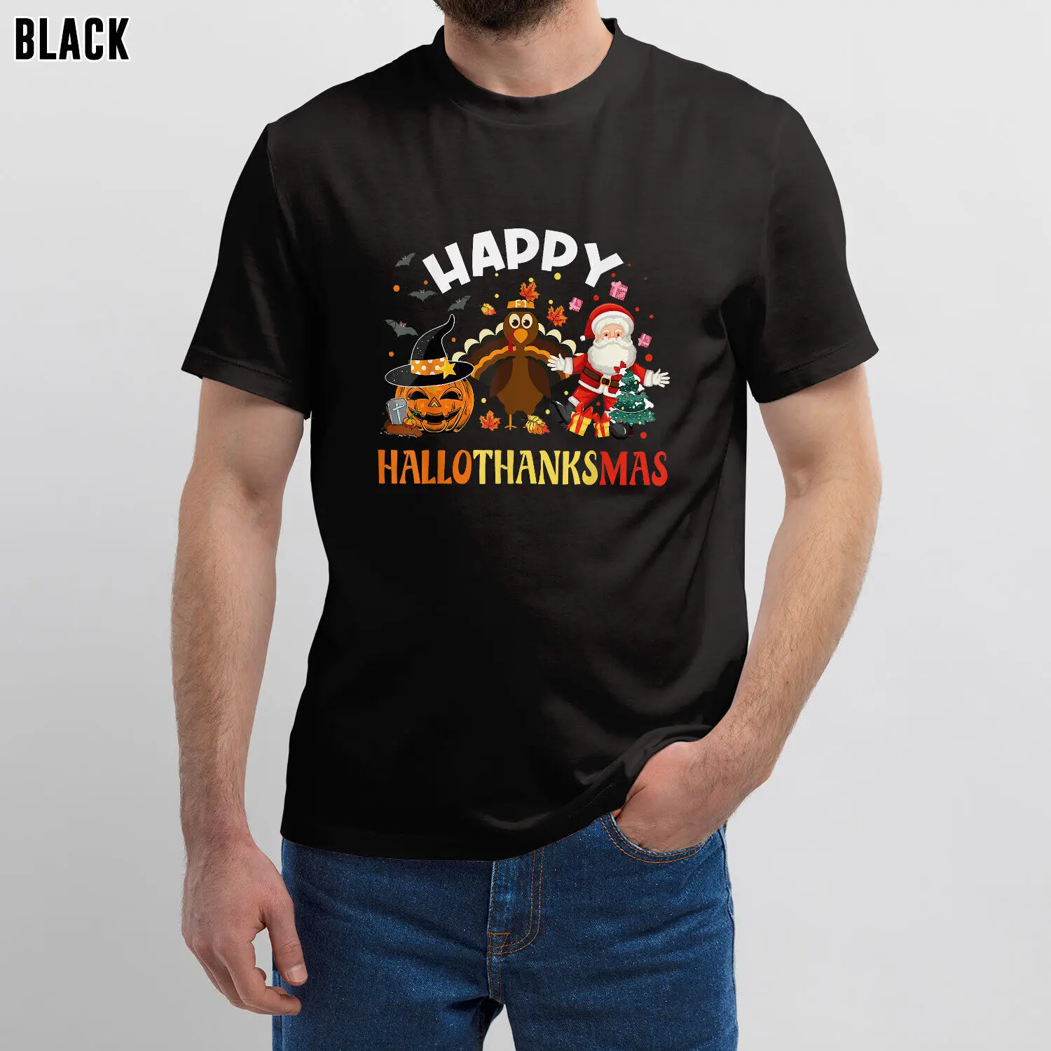 

Celebrate Hallothanksmas With Halloween Thanksgiving And Christmas T-Shirt Gift