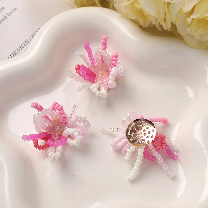 1 Piece Handmade Woven Flower Shoe Charms Clear Crystal Pink Sweet For Clogs DIY Korean Style Lightweight Premium Cute Girl