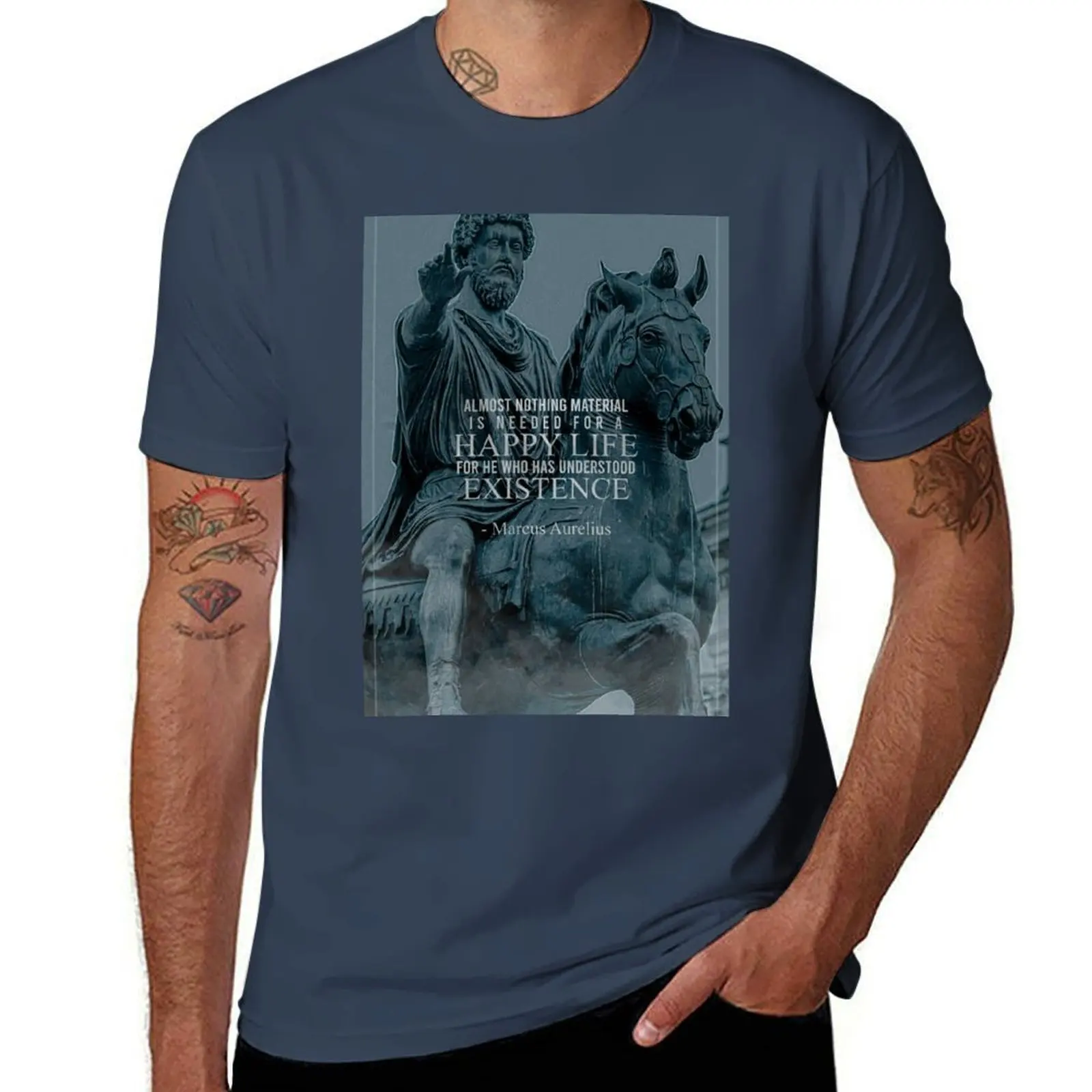 

Almost Nothing Material Is Needed For A Happy Life Marcus Aurelius Motivational Quote T-Shirt