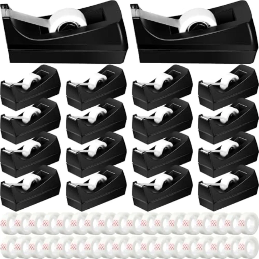 

18 Pack Desktop Tape Dispenser Non Skid Base with 0.7 x 985 Inches Invisible Tape Refills Bulk Weighted Roll Dispenser for Offi
