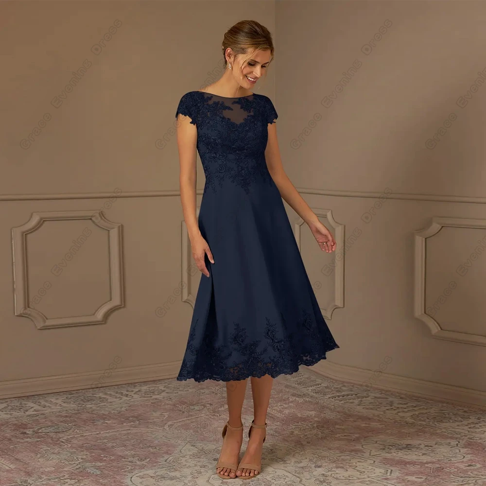 Short Sleeve Navy Blue Mother of Bride Dresses for Women Short Sleeve Wedding Party Dresses 2024 Summer New Robe De Soirée