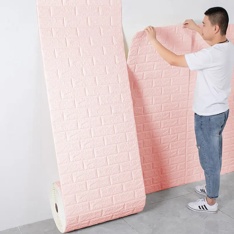 70cmx1m DIY 3D Faux Brick Self-Adhesive Wall Stickers Bedroom Decorative Wallpaper Living Room Kitchen Children'S Room Wallpaper