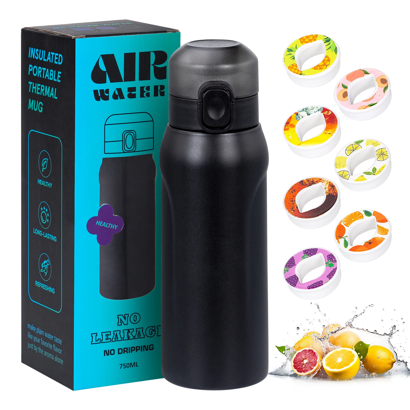 Tasse Thermos en acier inoxydable de 750ml, avec 7 dosettes de saveur, bouteille d'air et d'eau, gobelet de grande capacité, flacon sous vide de sport
