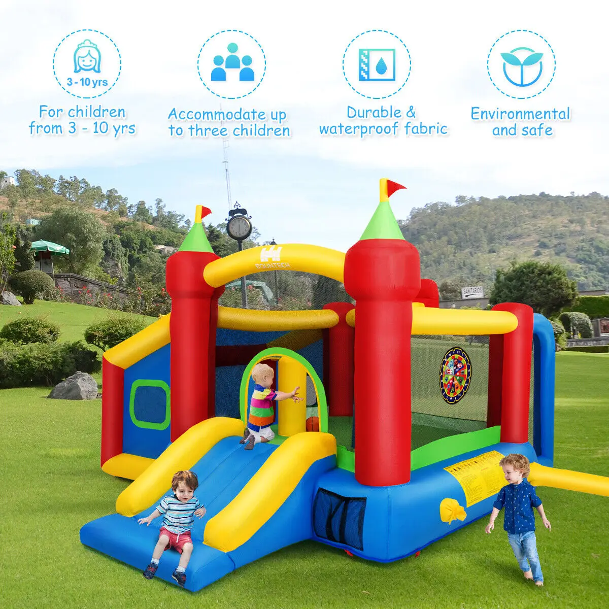 Inflatable Bounce House เด็กสไลด์กระโดดปราสาท Ball Pit และ Dart Board OP3830