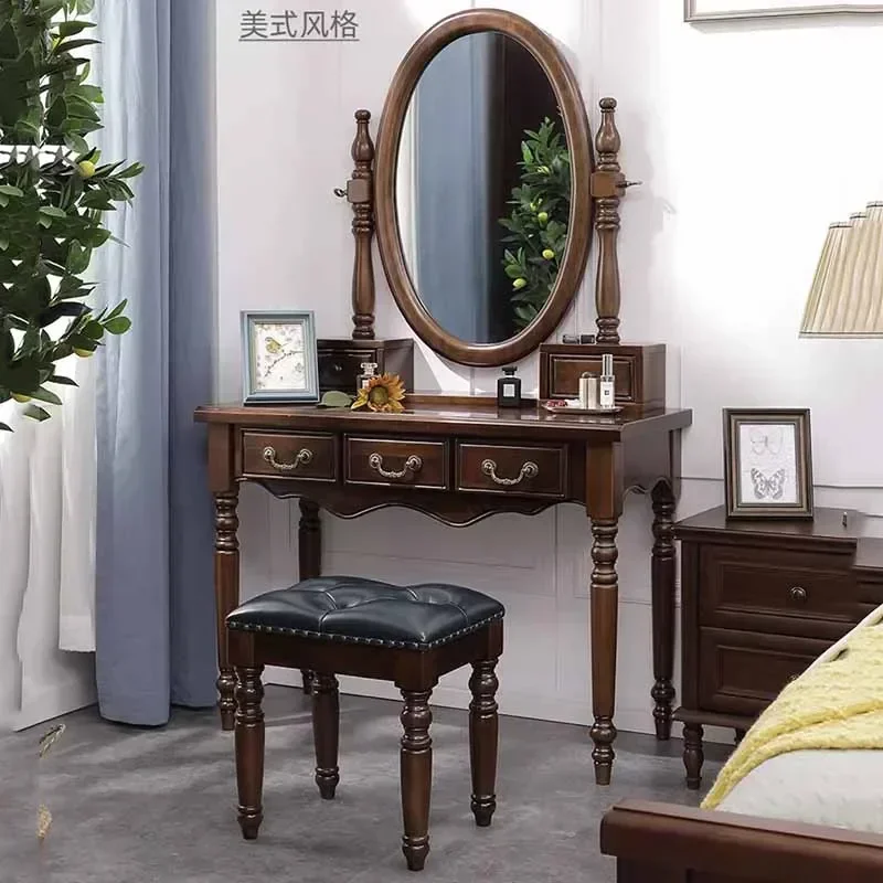wood nordic brown dresser eithe bedroom girl Luxury Hotel Makeup Dressing Table Storage Mirror Schminktisch Bedroom Furniture