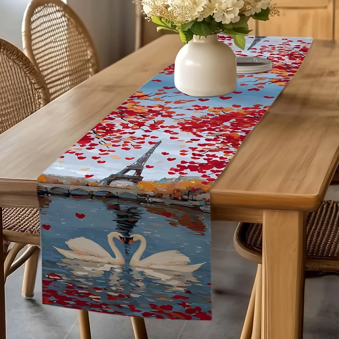 1 Piece of Table Runner with Swan Pattern Design, Suitable for Farmhouse, Indoor, Kitchen, Celebrations, Table Decoration, Restaurant, and Banquet Decoration Supplies