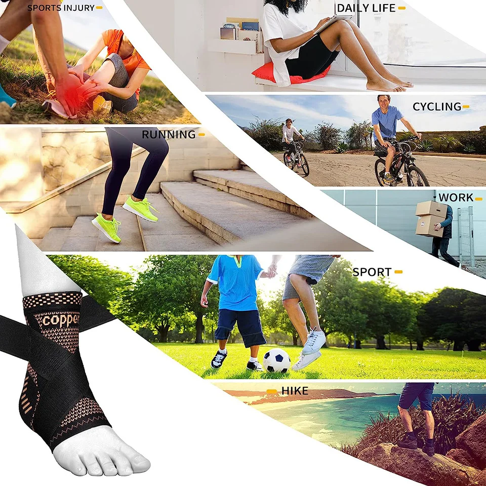 Adjustable Copper Compression Ankle Support Sleeve Eases Swelling Sprained Ankle Achilles Tendonitis Plantar Fasciitis Men Women