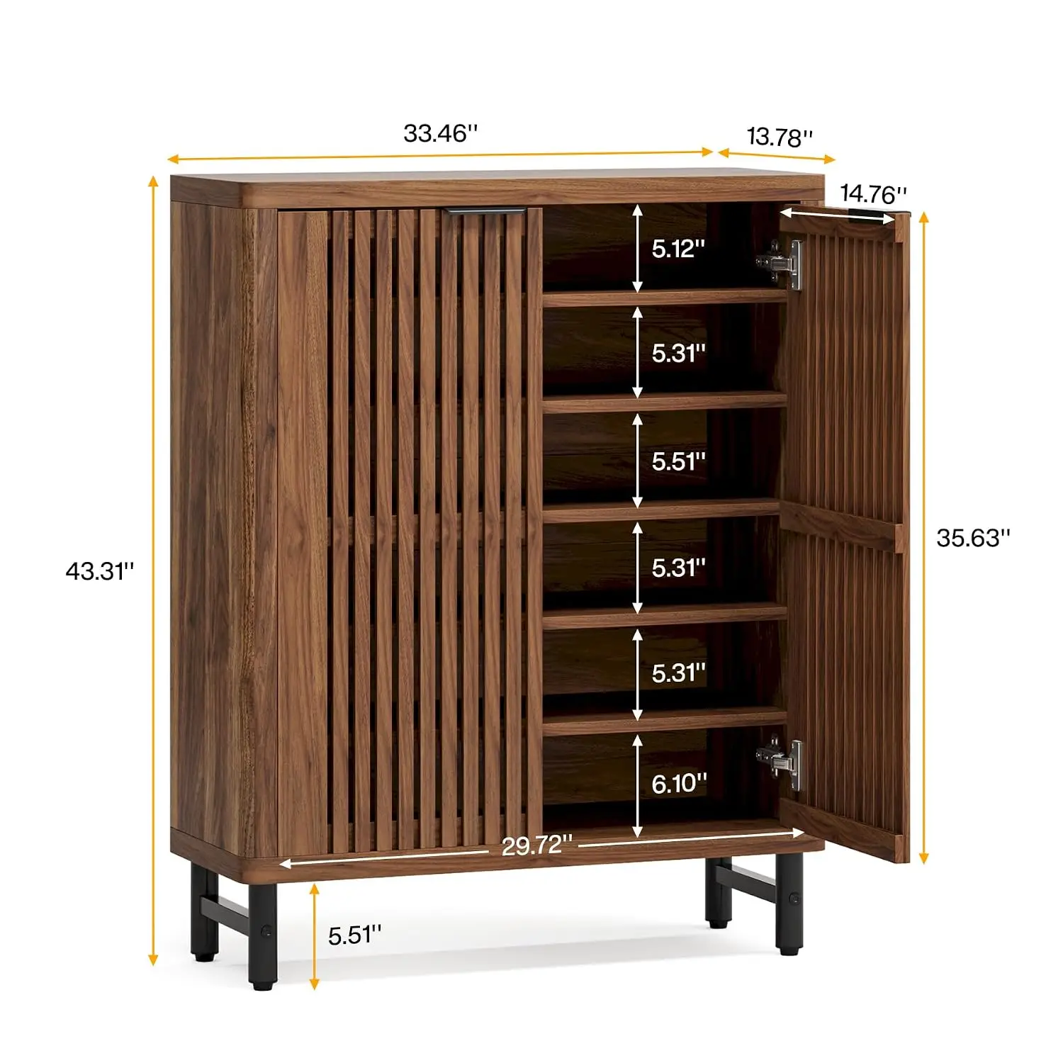 Wooden Shoe Rack with Shutter Doors 6-Tier Shoe Cabinet Farmhouse Storage Hallway Entryway Black & Brown, Customized