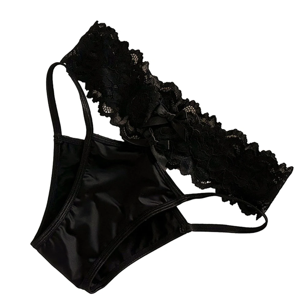 

Sexy Women Lace Satin Thong Pants Hollow Out Panties Low Waist Breathable Briefs See Through Underwear Female Elastic Lingerie