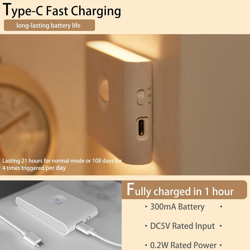 Rechargeable Motion Sensor Smart LED Night Light Eye Protection Bedside Lamp For Bedroom Corridor Cabinet Lighting