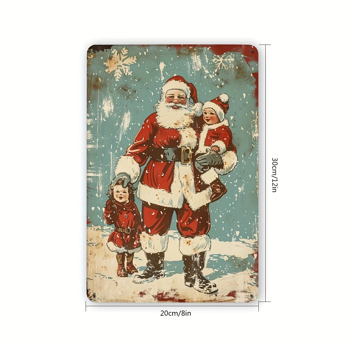 مسطح ثنائي الأبعاد، قطعة واحدة من علامة القصدير الحديدية سانتا كلوز العتيقة مقاس 8 × 12 بوصة - ديكور فني جداري ريفي لعيد الميلاد مع فتحات محفورة مسبقًا، معدن متين #5