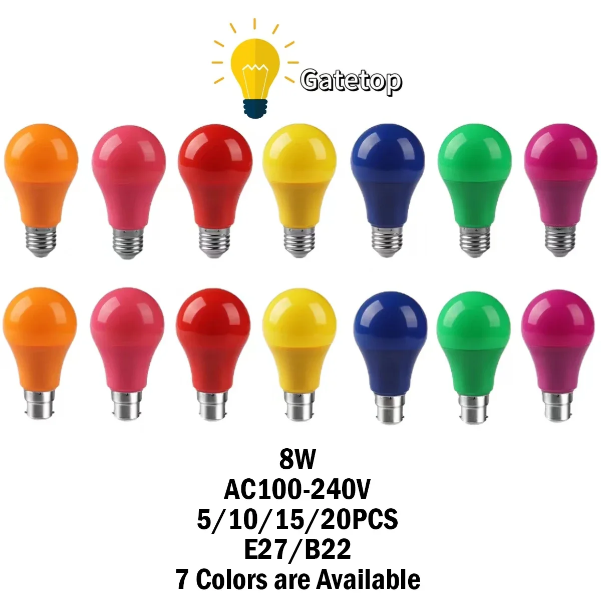 5-20PCS LED Colorful Lamp AC100-240V E27/B22 Base 8W Seven Colors are Available Atmosphere Flashlight for Celebration, bar,Home