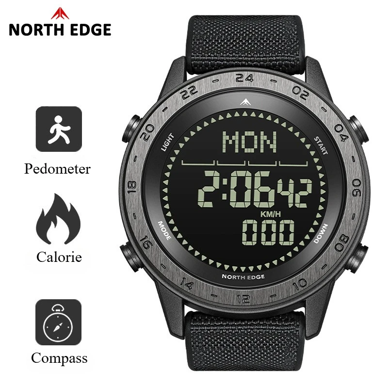 NORTH EDGE Watches for Man TANK 3 Outdoor Sports Waterproof Digital Watches Pedometer Calories Compass Waterproof 50M Wristwatch