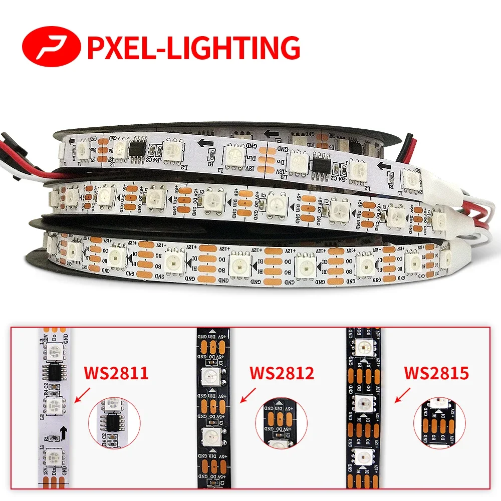 WS2812B WS2815 WS2811 RGB LED Strip Individually Addressable 30/60/144pixels/Leds/M SMD5050 TV Tape Light IP30/65/67 DC5V DC12V