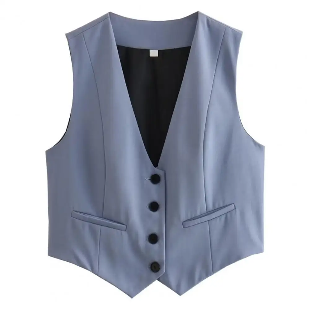 Women Short Vest Elegant V-neck Office Vest for Women Formal Single-breasted Waistcoat Solid Color Stylish Ol Commute Cardigan