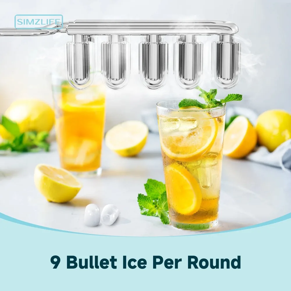 26 lbs/24H Countertop Ice Maker Machine, 9 Bullet-Shaped Ice in 6 Min, Auto-Cleaning