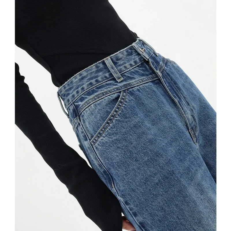 Blauwe Jeans Voor Vrouwen Hoge Taille Amerikaanse Wijde Pijpen Broek Effen Y 2K Vintage Mode Rechte Lente Bagge Broek