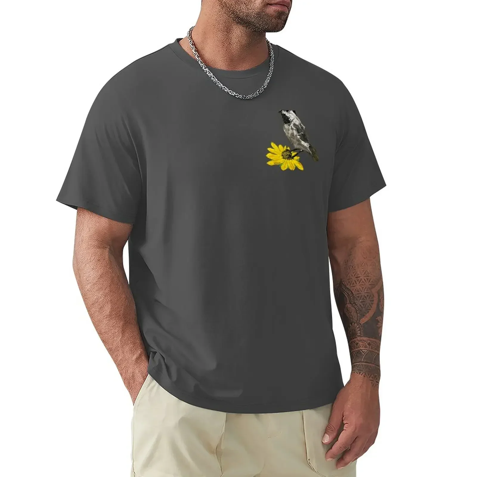 Smaller sized Chickadee On A Sunflower T-Shirt basketball graphic tees Blouse mens graphic t-shirts pack