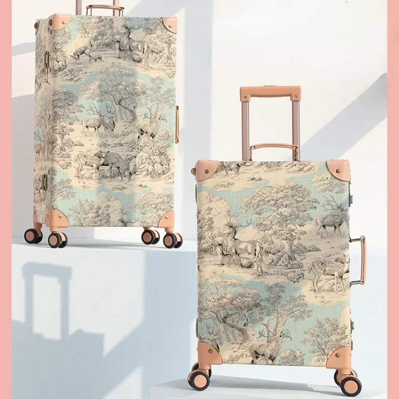 Handmade Retro Luggage Small Fresh Suitcase Universal Wheel Trolley Case 24-Inch 26 Suitcase  Home Organization and Storage