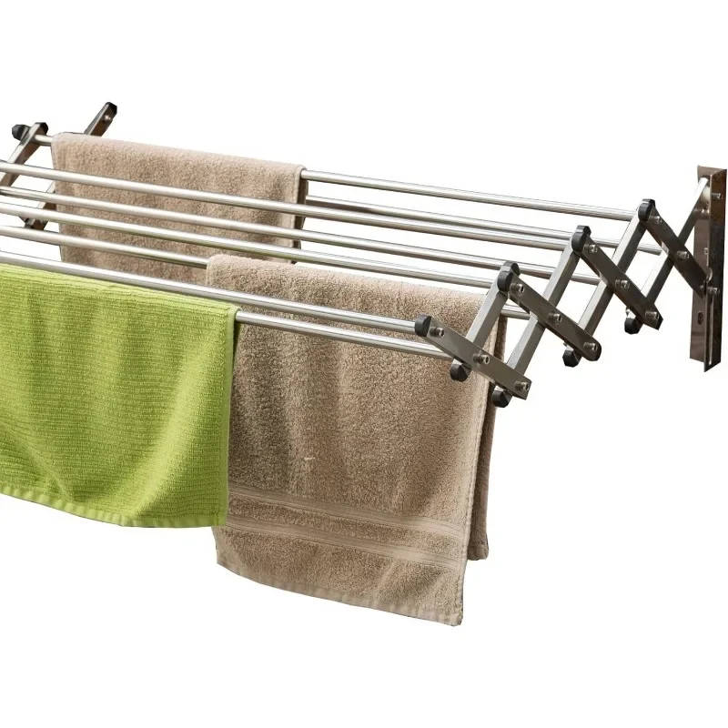 Racks Stainless Steel Wall Mounted Collapsible Laundry Clothes Drying Rack 60 Pound Capacity 22.5 Linear Ft