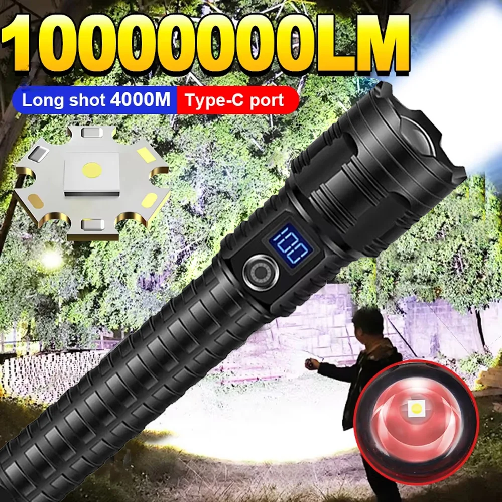 

1000000LM Most Powerful Led Flashlight Rechargeable 800W LED Flashlights High Power Zoom Torch Long Range 3000m Tactical Lantren