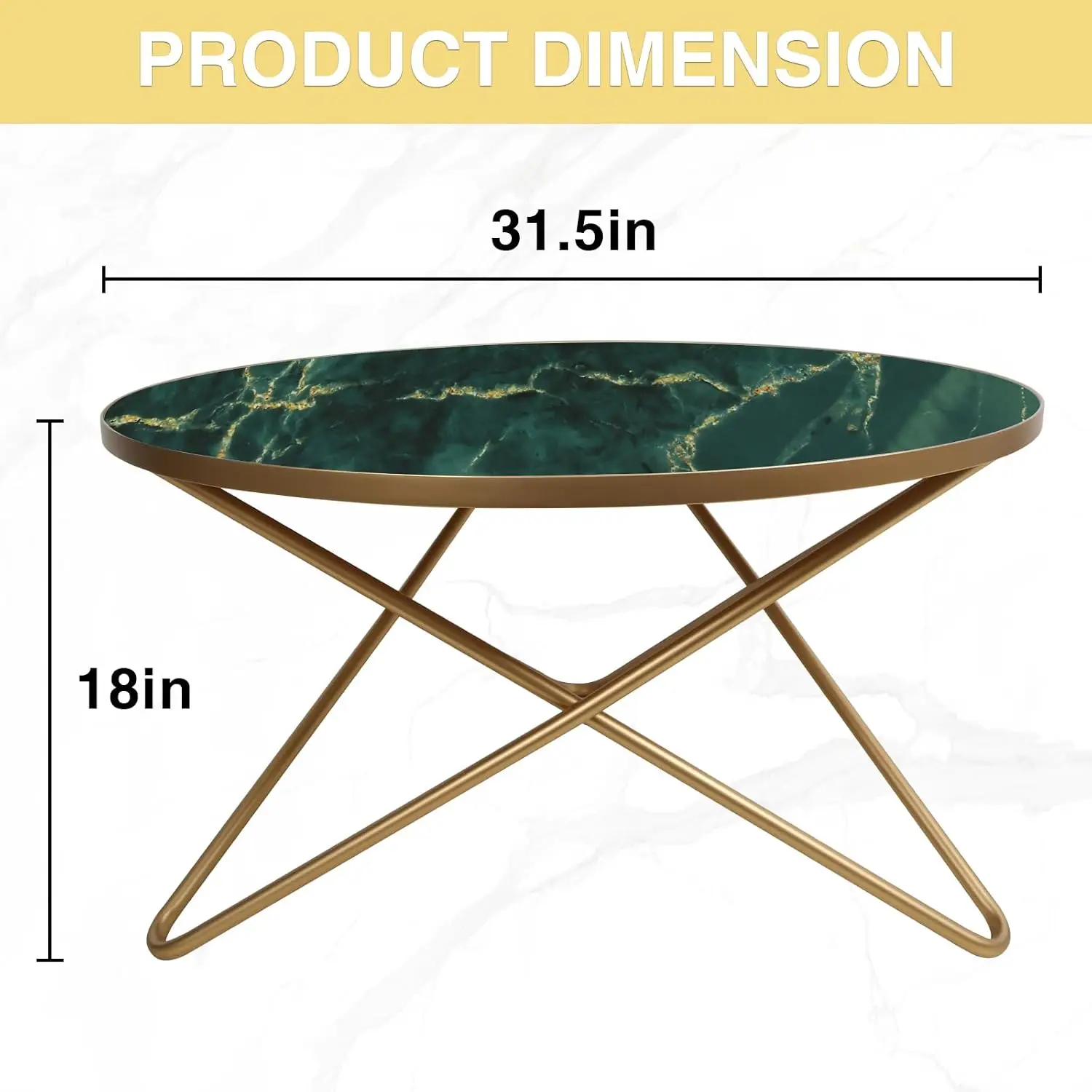 Round Coffee Table with Green Faux Marble Top, Customized